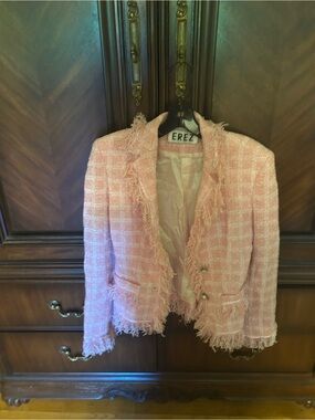 Women's Pink Tweed Frayed Blazer by EREZ